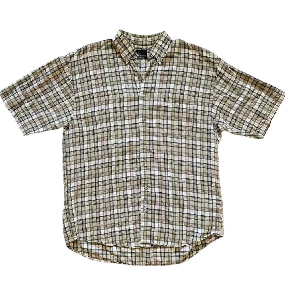 Greg Norman Plaid Linen Short Sleeve Button Down Shirt Men’s Size L